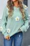 casual slight stretch knitted 3d flower decor 3 colors all-match sweater_Magenta_Aqua Green