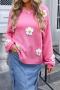 casual slight stretch knitted 3d flower decor 3 colors all-match sweater_Magenta