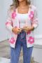 casual slight stretch flower graphic knitted all-match cardigan sweater_Magenta_Multicolor