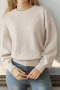 new slight stretch acrylic solid color round neck long sleeve sweaters_Rose Red_Haze Blue_Beige