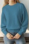 new slight stretch acrylic solid color round neck long sleeve sweaters_Rose Red_Haze Blue
