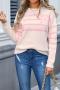 casual slight stretch knitted stripe bow jacquard all-match sweater_Pink