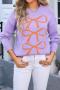 casual slight stretch knitted bow jacquard all-match sweater_Black_Light Purple