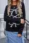 casual slight stretch knitted bow jacquard all-match sweater_Black