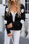 sytylish slight stretch knitted 3d flower decor v-neck single-breasted sweater_Black