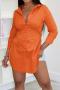 casual plus size non-stretch 7 colors single-breasted slit side blouse_Black_White_Pink_Red_Orange
