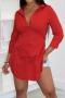 casual plus size non-stretch 7 colors single-breasted slit side blouse_Black_White_Pink_Red