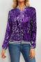 stylish plus size non-stretch sequins decor baseball jacket_Red_Purple
