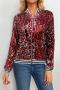 stylish plus size non-stretch sequins decor baseball jacket_Red