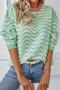 casual simple slight stretch striped knit button long sleeve sweater_Black_Light Green