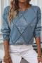 new stylish slight stretch knit solid color sequins long sleeve hollow sweater_Pink_Haze Blue