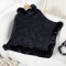 new casual slight stretch solid color knit cable fluffy thick sweater_Black