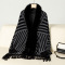 new casual slight stretch contrast color knit tassel fluffy cardigan_Black