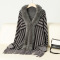 new casual slight stretch contrast color knit tassel fluffy cardigan_Black_Gray