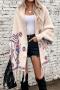 new stylish slight stretch geometric knit contrast color tassel cardigan_Black_Light Pink_Beige