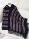 new stylish slight stretch geometric knit contrast color tassel hooded cardigan_Black