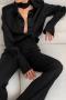 new non-stretch patchwork satin lapel long sleeve blouse(with scarf)_Black