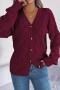 new slight stretch solid color knit acrylic cable v-neck long sleeve cardigan_White_Pink_Rose Red