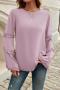 casual non-stretch tatting 4 colors bell-sleeve all-match blouse_Black_Light Pink