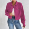 new casual non-stretch polyester patchwork 6-color lapel long sleeve outerwear_Black_Rose Red_Magenta