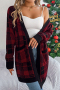 casual christmas slight stretch acrylic contrast color knit long sleeve cardigan_Black_Red