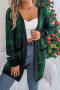 casual christmas slight stretch acrylic contrast color knit long sleeve cardigan_Black_Red_Green