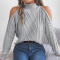 casual slight stretch 5-color acrylic knit cable & diamond long sleeve sweater_White_Gray
