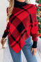 new christmas slight stretch contrast color knit acrylic lattice sweater_Red