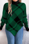 new christmas slight stretch contrast color knit acrylic lattice sweater_Red_Green