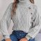 new plus-size 5-color slight stretch acrylic knit cable diamond buttons sweater_White_Gray