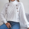 new plus-size 5-color slight stretch acrylic knit cable diamond buttons sweater_White