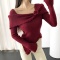 casual slight stretch ribbed knit solid color sweaters(size run small)_Black_White_Rose Red