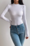 casual slight stretch solid color slim long sleeve bodysuit size run small_Black_White