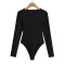 sexy stylish pure color high stretch back hollow slim bodysuit size run small_Black