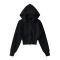 stylish pure color slight stretch zip-up hooded casual jacket size run small_Black