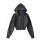 stylish pure color slight stretch zip-up hooded casual jacket size run small_Black_Gray_Dark Gray