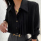s-l new casual non-stretch solid color chiffon folds long sleeve blouse_Black