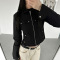 stylish casual non-stretch solid color patchwork rivet all-match jacket_Black