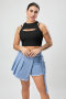exquisite slight stretch solid color hollow crop vest(only top)_Black