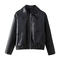 autumn new pure color non-stretch zip-up pu leather casual jacket_Black