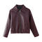 autumn new pure color non-stretch zip-up pu leather casual jacket_Black_Rose Red