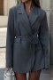 elegant non-stretch solid color three-dimensional flower belt blazer_Black_Dark Gray
