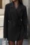 elegant non-stretch solid color three-dimensional flower belt blazer_Black