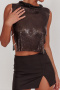 sexy solid color 3 colors slit chain metal sequins music festival crop vest_Black