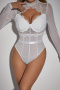 sexy slight stretch mesh stitching lace hollow with underwire bodysuit_Black_White