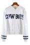 stylish non-stretch zip-up sequin letter star pattern loose casual jacket_White