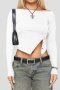 casual stretch solid color off shoulder button slit cropped tops_Black_White