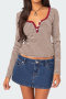 casual stretch contrasting stripe button long sleeve knit t-shirt_Black_Magenta_Sky Blue_Blue_Dark Blue_Reddish Brown