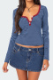 casual stretch contrasting stripe button long sleeve knit t-shirt_Black_Magenta_Sky Blue
