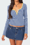 casual stretch contrasting stripe button long sleeve knit t-shirt_Black_Magenta_Sky Blue_Blue